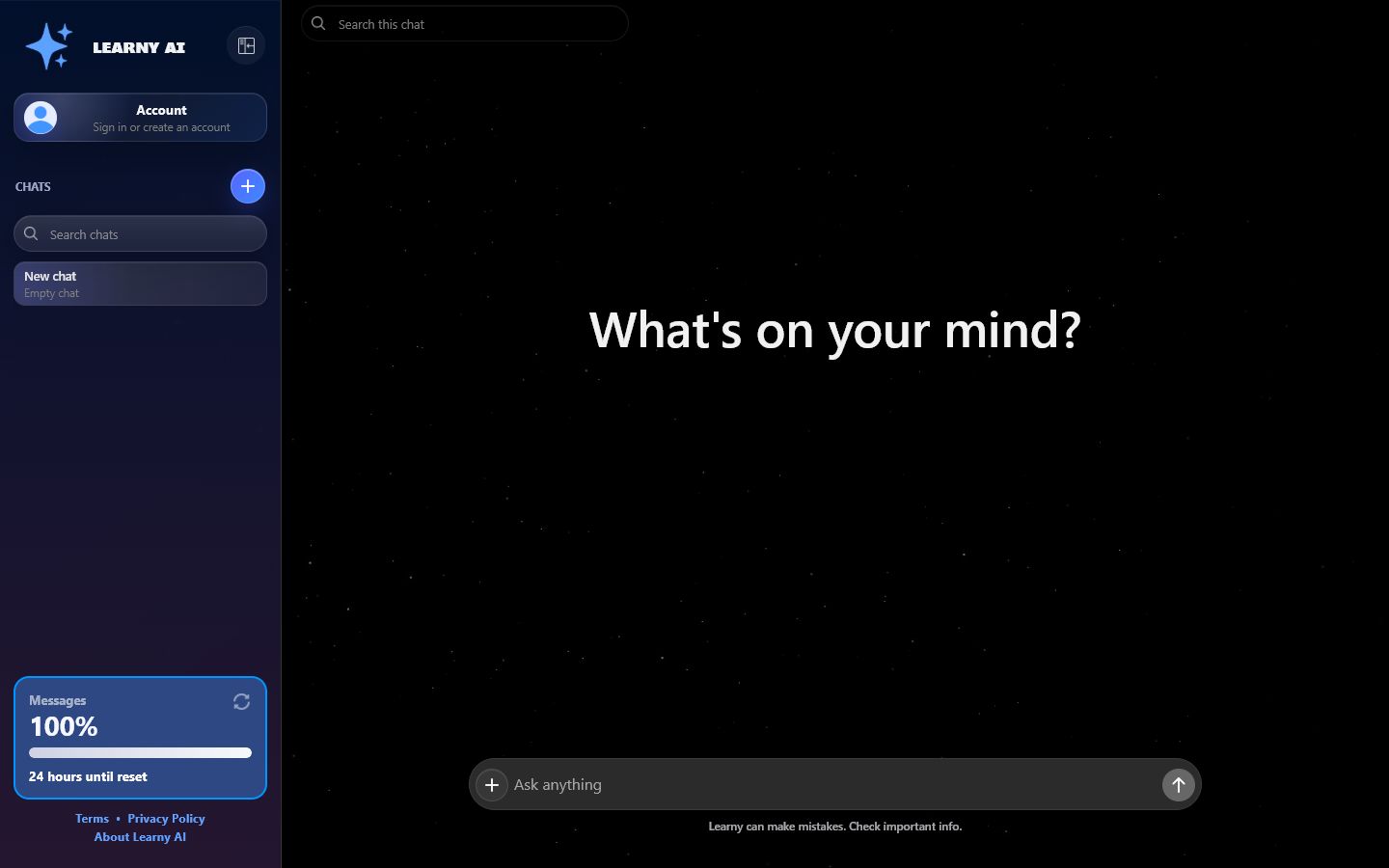 Learny AI chat interface on desktop